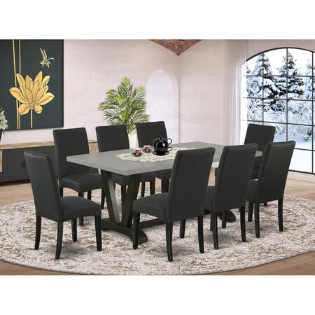 East West Furniture 9 Piece V-Style Kitchen Furniture Set - Black V697DR124-9